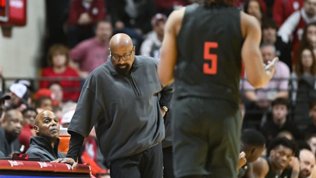 Indiana Hoosiers head coach Mike Woodson reacts to Indiana Hoosiers forward Malik Reneau (5) fouling out against the Northwestern Wildcats during the second half at Simon Skjodt Assembly Hall.